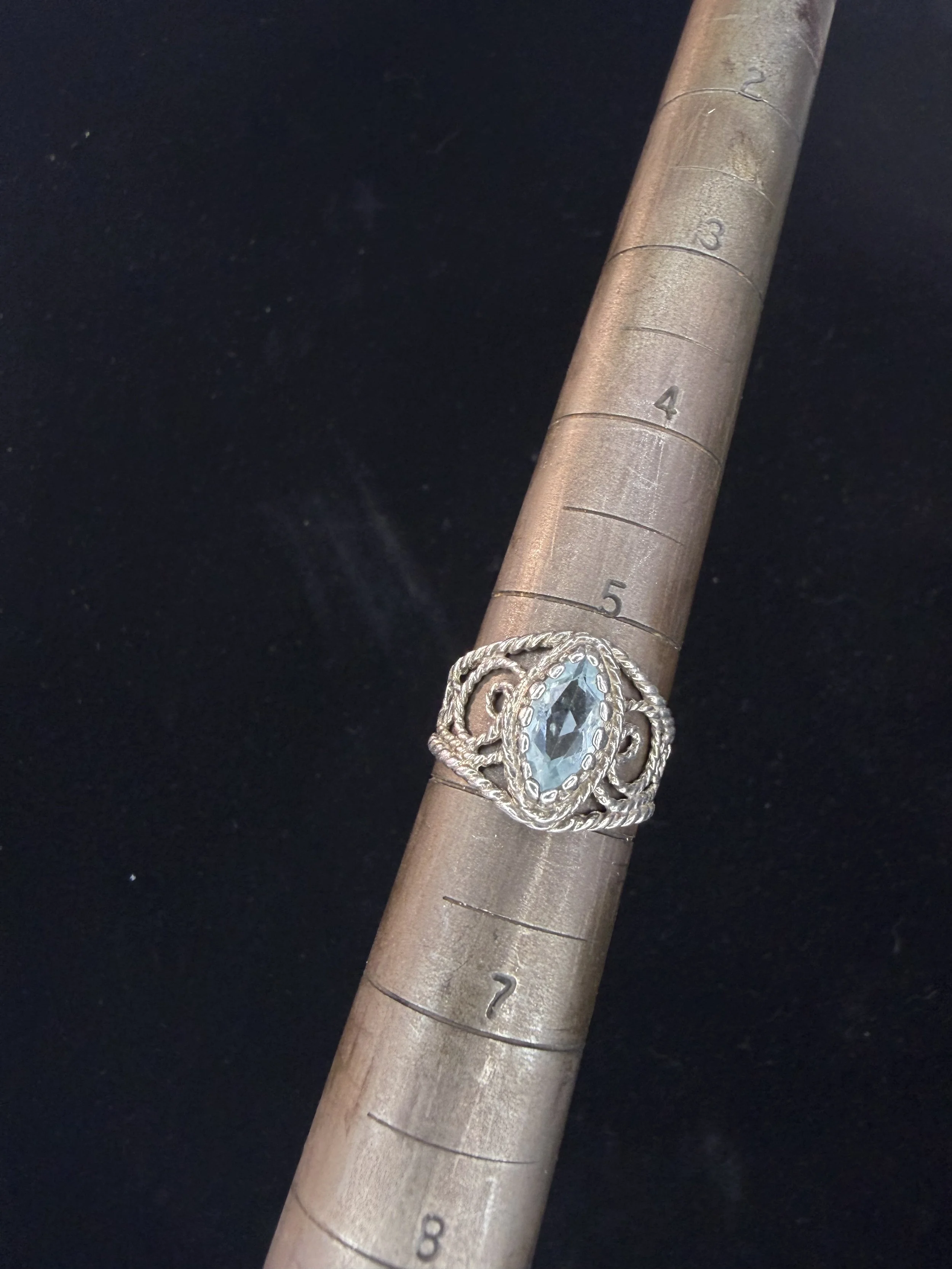 Vintage Sterling Silver Blue Stone Filigree Ring – Size 5.5