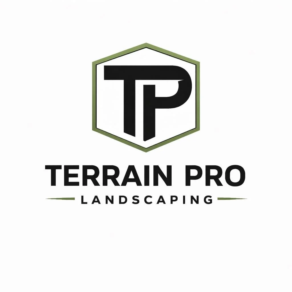 Logo for Terrain Pro Landscaping featuring a hexagon with initials TP inside and the company name below.
