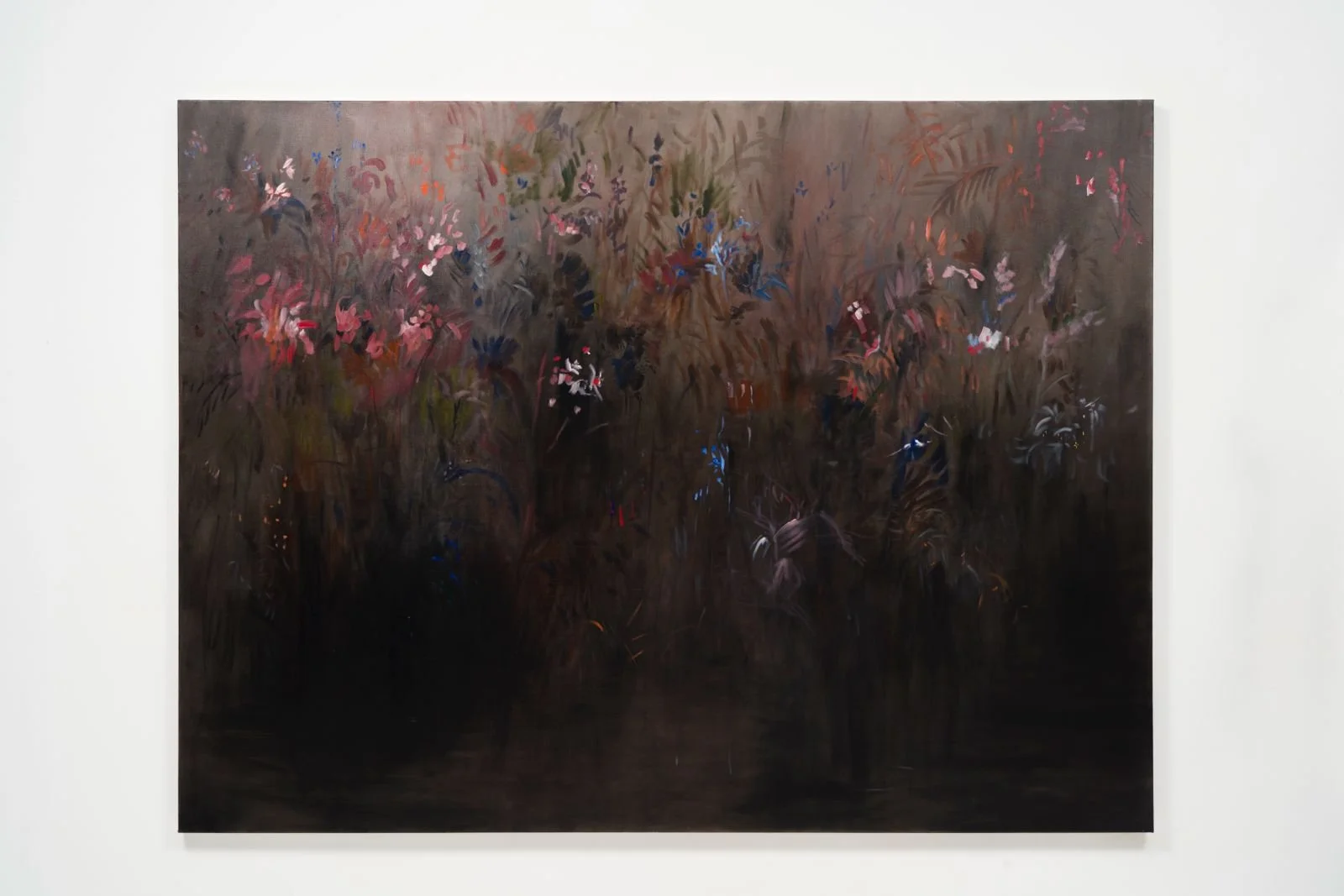 Flores noturnas habitam a margem. 2026. Óleo sobre painel. 150 x 200 x 4 cm.