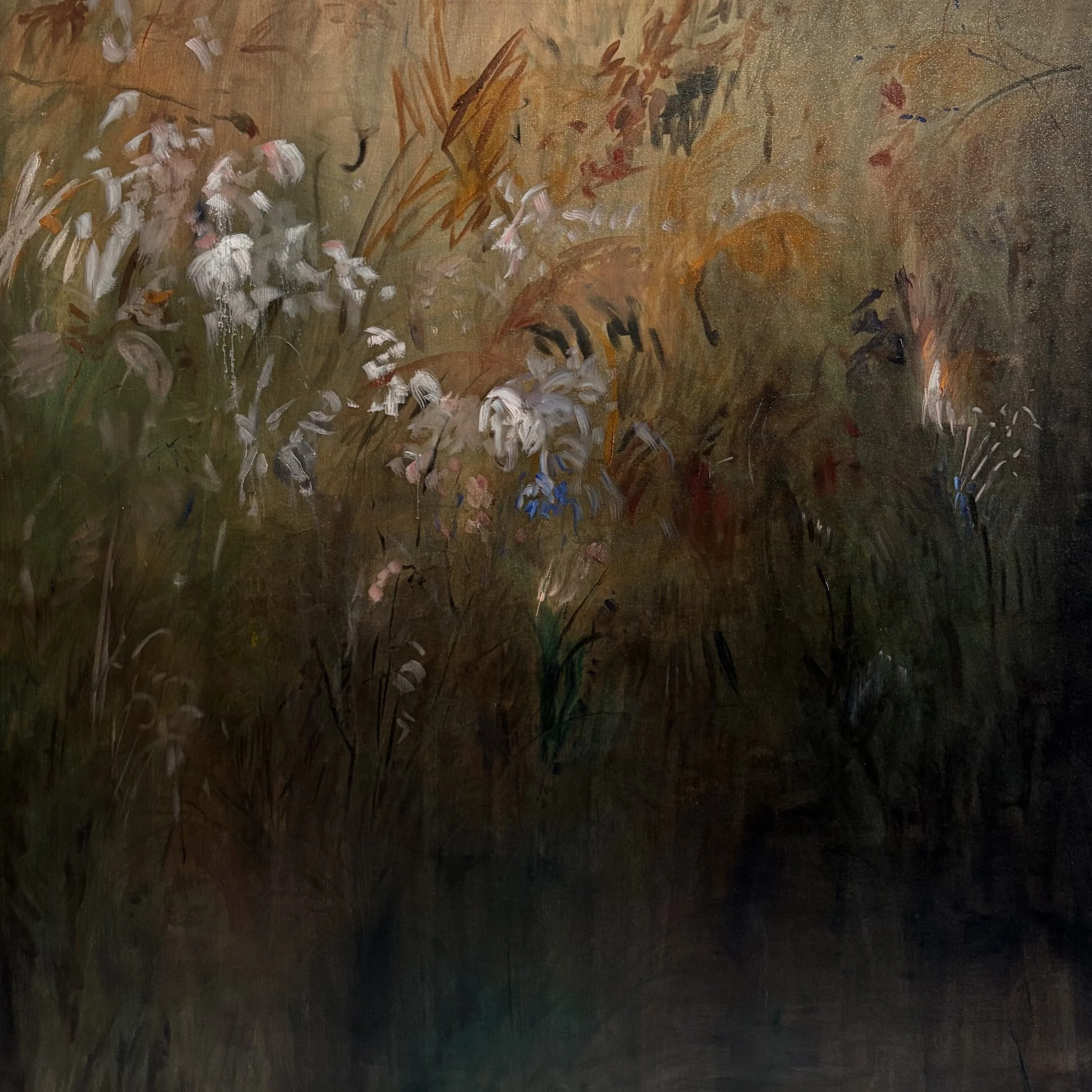 Pedro Kubitschek. Primeiros raios na margem depois da chuva. 2026. Óleo sobre tela. 100 x 100 x 2  cm.
