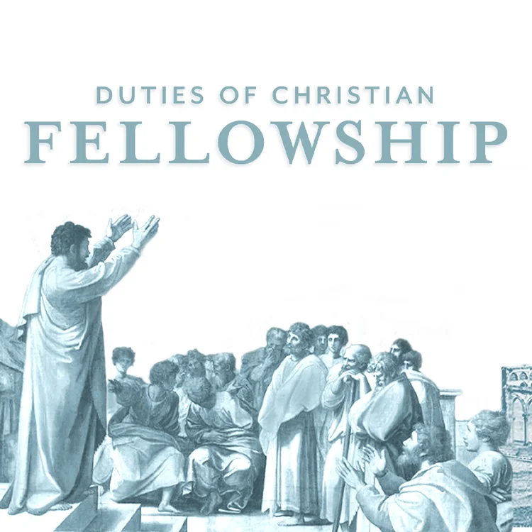 Duties of Christian Fellowship: blue engraving of a preacher and a crowd