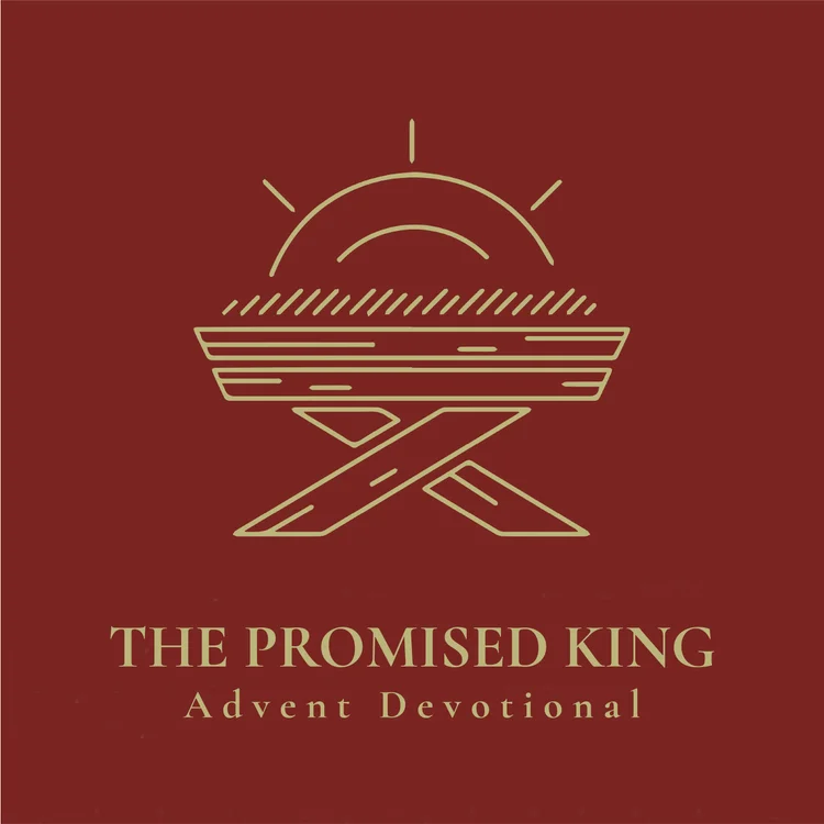 The Promised King: a gold manger and sunrise on deep red