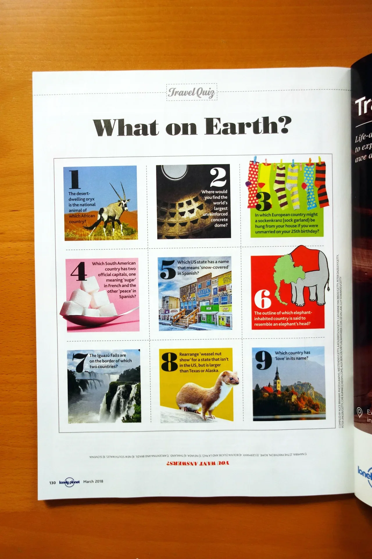 Printed magazine page layout displaying the monthly quiz grid and featured artwork.