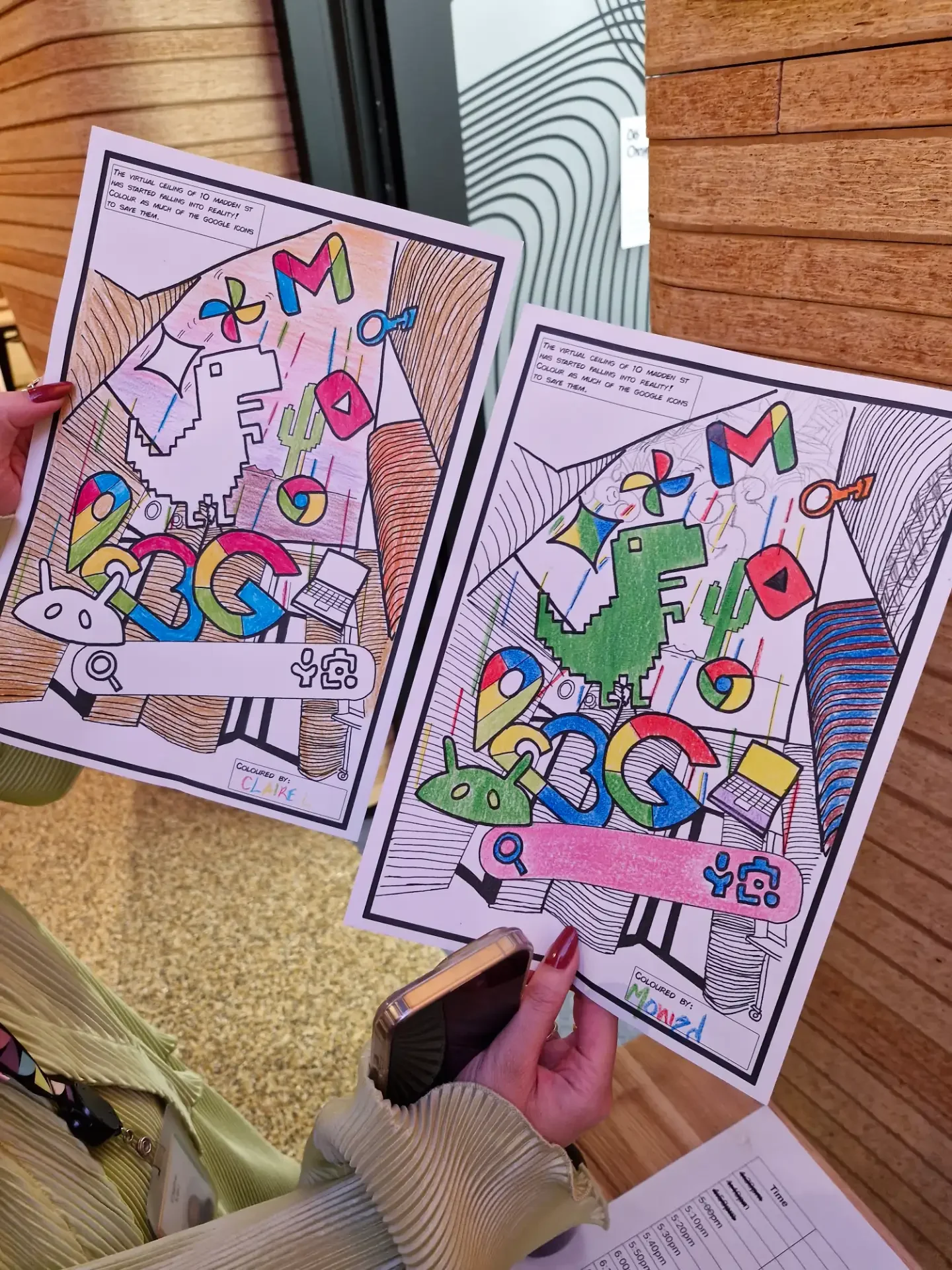 Coloured illustration sheet detailing the Sky Tower, harbour bridge, and tech motif design.