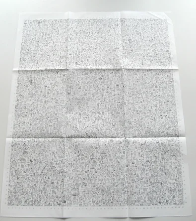Full view of the large-scale folded poster print showcasing detailed, dense line-art patterns.