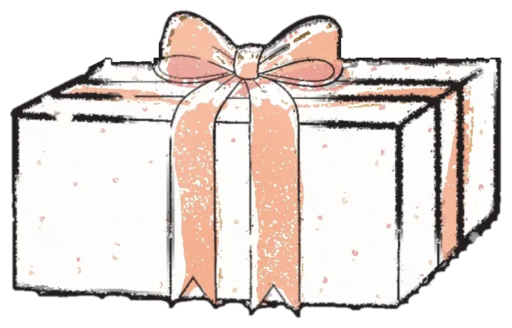 A wrapped gift box with a pink bow
