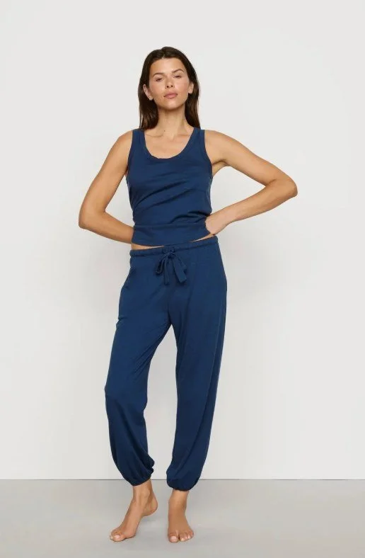Navy scoop-neck tank and drawstring jogger pants lounge set