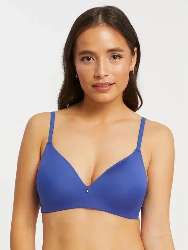 Cobalt blue wireless T-shirt bra with charm at center