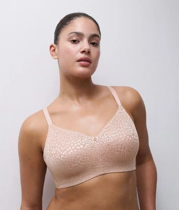 Nude printed tulle wireless bra with smooth band