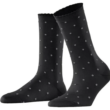 Black socks with a small dotted pattern.