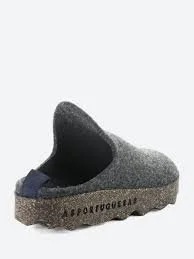 Charcoal felt slipper with a textured natural-colored sole.