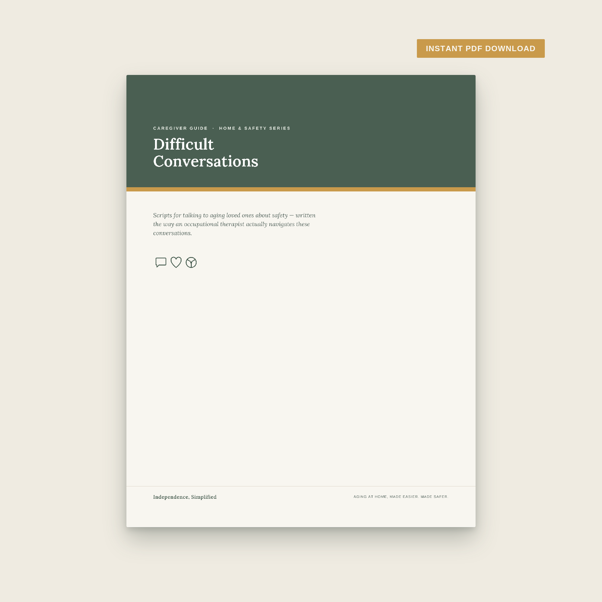 Cover of Difficult Conversations, an OT-written guide with scripts for discussing safety, driving, stairs, and care needs with an aging loved one.