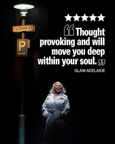 Logan St review. A quote from Glam Adelaide about thought-provoking impact.