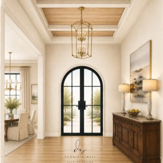 First impressions begin at the front door. ✨

This entryway upgrade features a white oak paneled ceiling treatment framed with crisp painted trim&mdash;adding warmth, architectural interest, and a beautiful sense of arrival.

Paired with the arched b