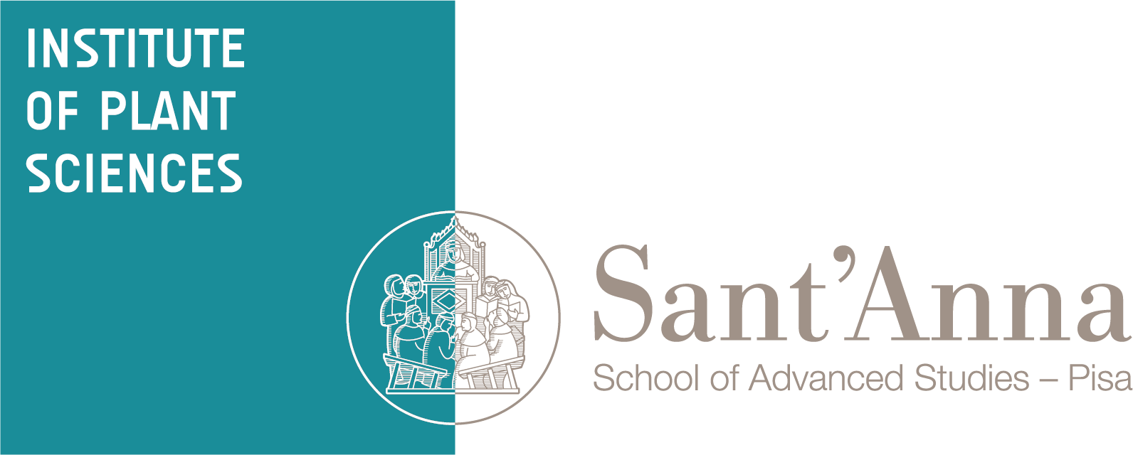 Logo of Sant'Anna School of Advanced Studies Pisa with stylized illustration of people in a classroom and text indicating 'Institute of Plant Sciences' and the school's name.