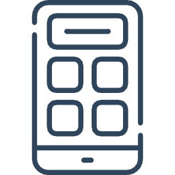 Outline of a smartphone with six app icons on the screen.