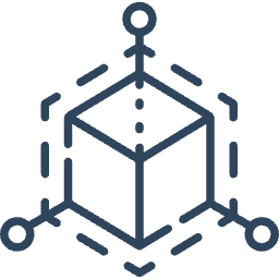 Minimalist blue line drawing of a cube with interconnected lines and nodes surrounding it, representing a blockchain or network concept.