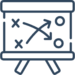 A diagram of a strategic game plan on a whiteboard or presentation board, showing various circles and X's with arrows indicating movement or strategy.
