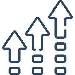 Three upward-pointing arrows of increasing size, symbolizing growth or progress.
