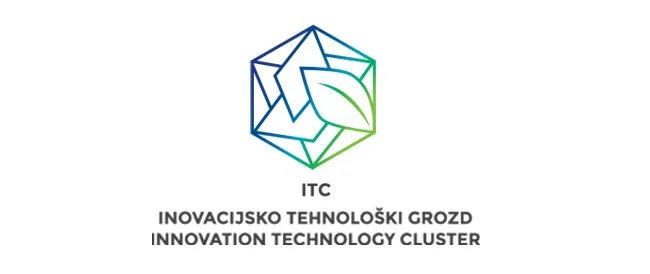 Logo of ITC Innovation Technology Cluster with a geometric shape and a leaf above the company name.
