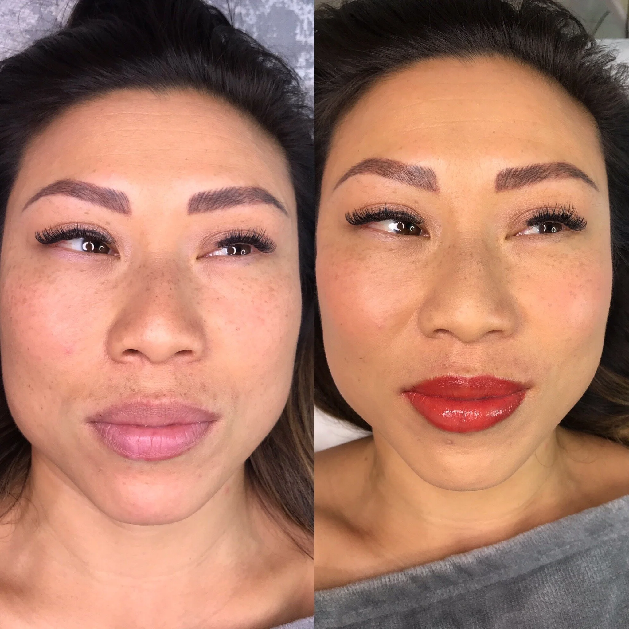 Lip colour before-and-after comparison from BE Brow Studio’s portfolio