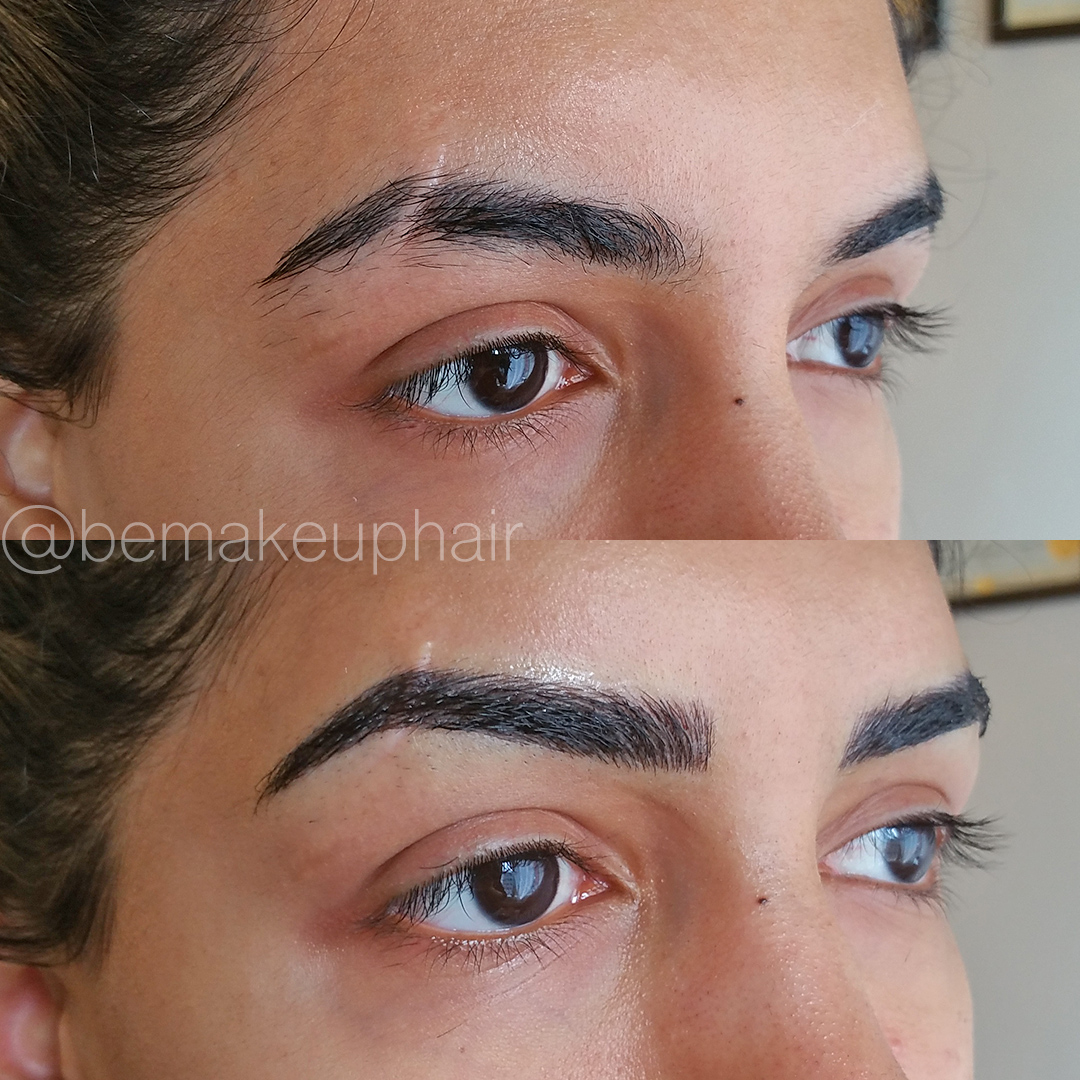 Brow tattoo before-and-after comparison by Brianna Errelat