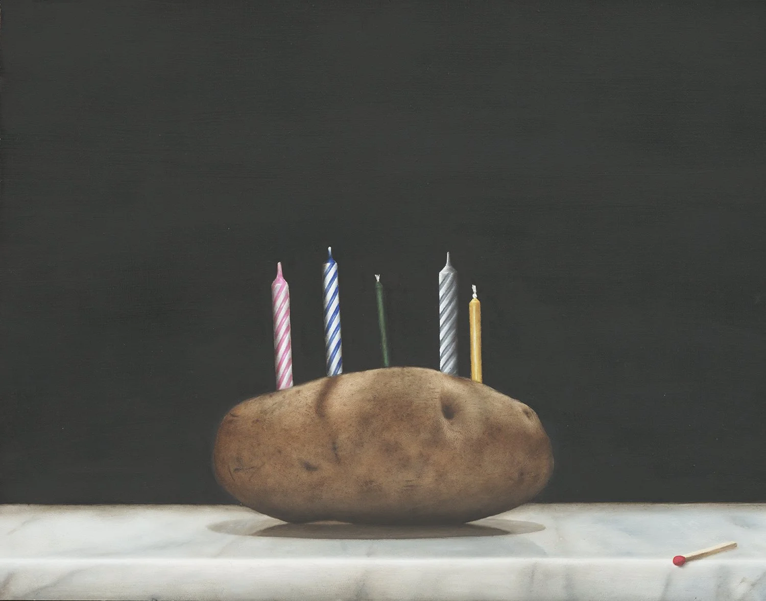 Birthday Potato #1, 2024.  Oil on panel.  14 x 11 inches.