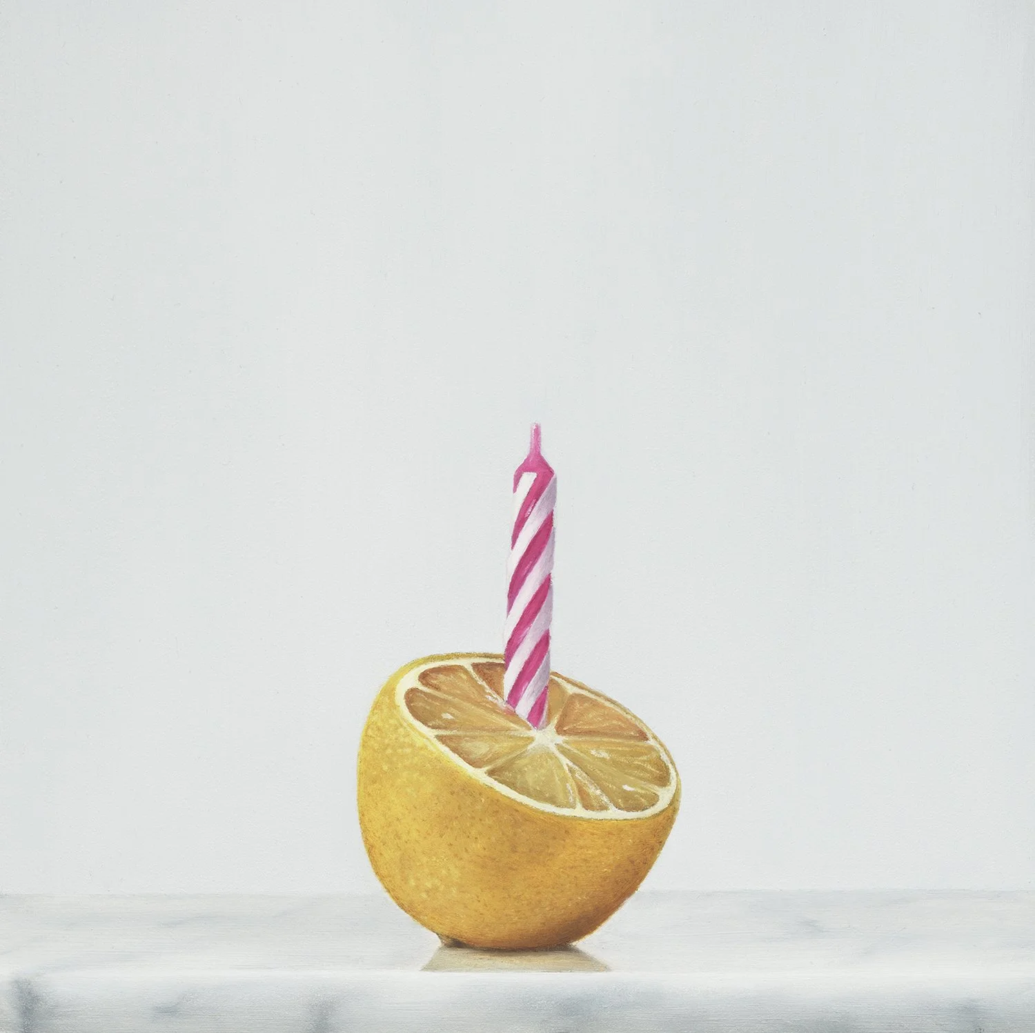 Birthday Lemon #1, 2025.  Oil on panel.  8 x 8 inches.