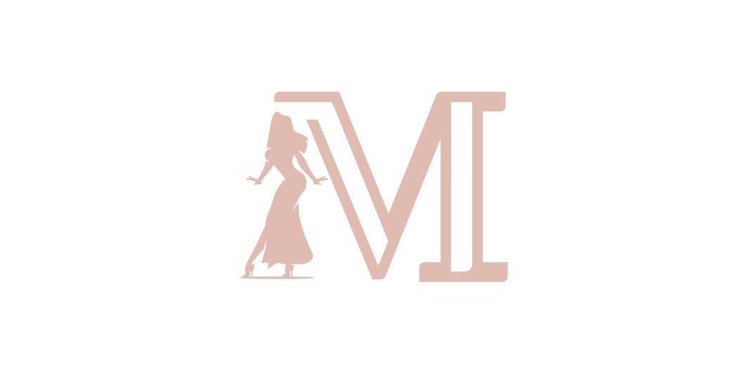 A stylized logo with the letter 'M' and a silhouette of a woman in a dress and heels.