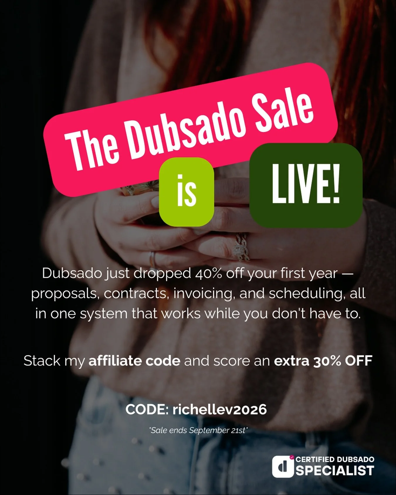 Dubsado&rsquo;s biggest sale of the year is here! 40% off your first year, no code needed 🎉🎉

This is the perfect time to get your systems in place before Q4 &mdash; book my full service setup and you&rsquo;ll be fully launched before Black Friday 