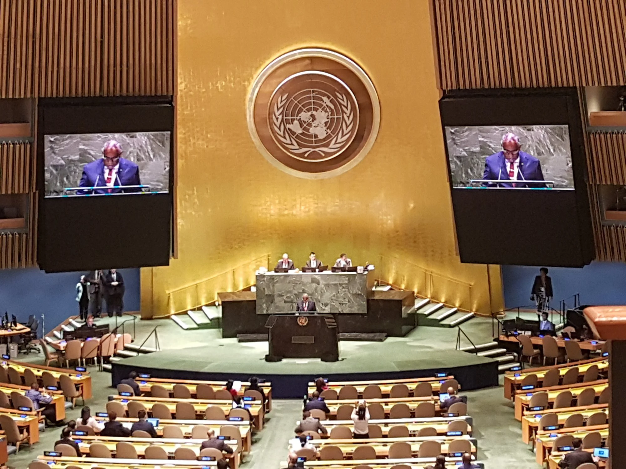 The UN General Assembly Hall, New York, during a plenary meeting