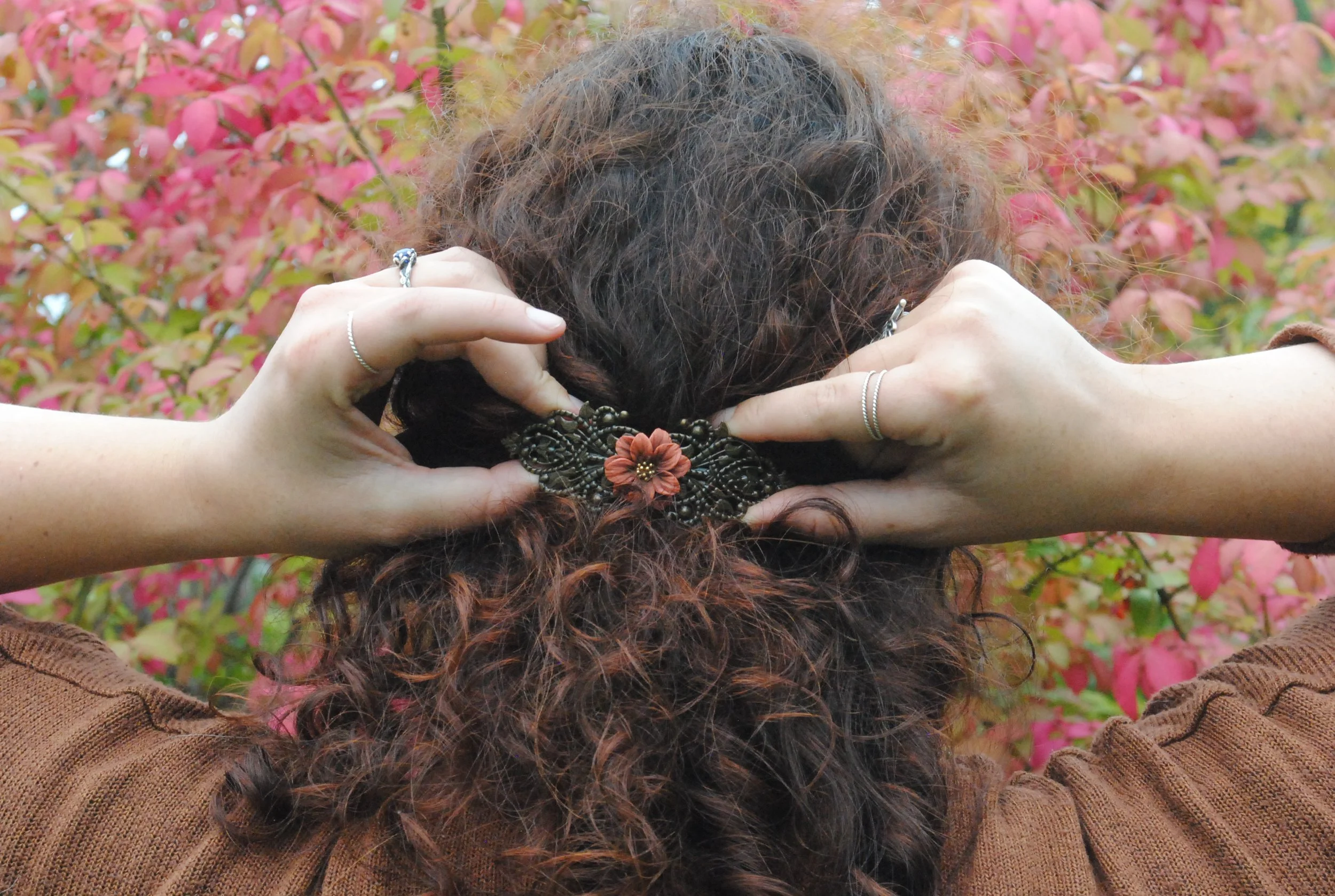 Broche à cheveux - Fleur orange
