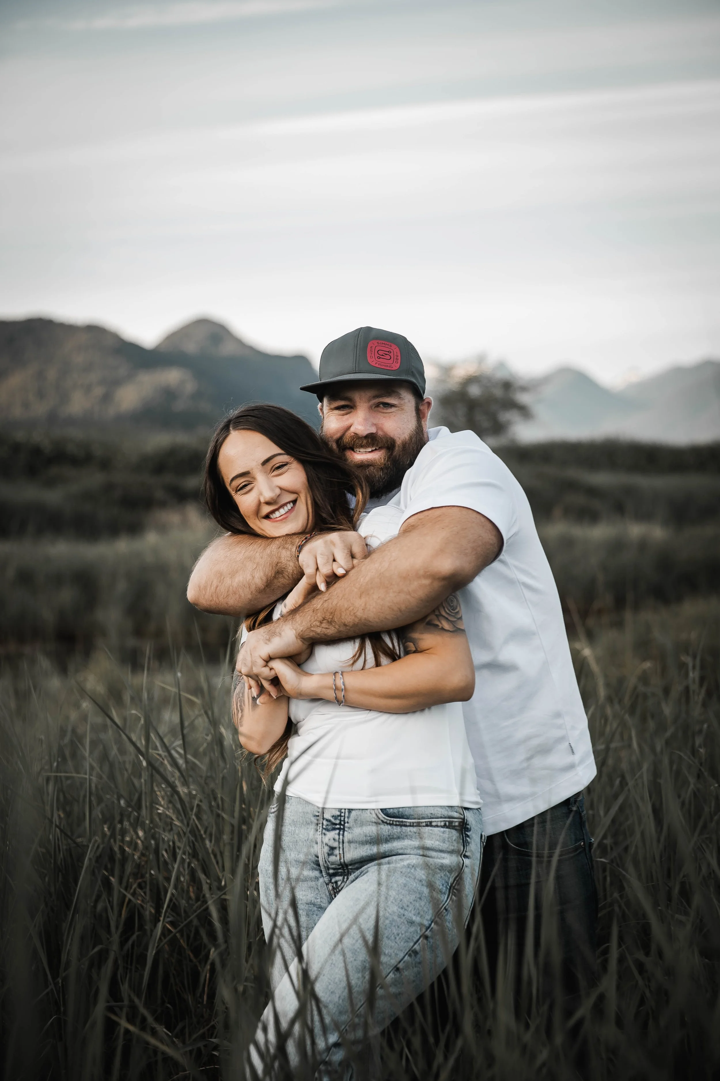 Beautiful engagement photos at Pitt Lake featuring natural moments and stunning scenery.