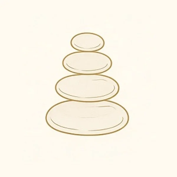 Stacked beige oval stones, decreasing in size from bottom to top, on a light background.