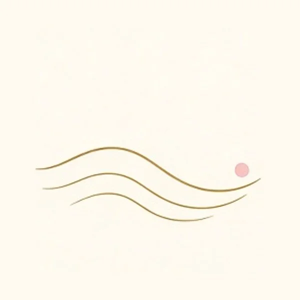 Simple abstract drawing with three wavy lines and a pink circle on a plain background.