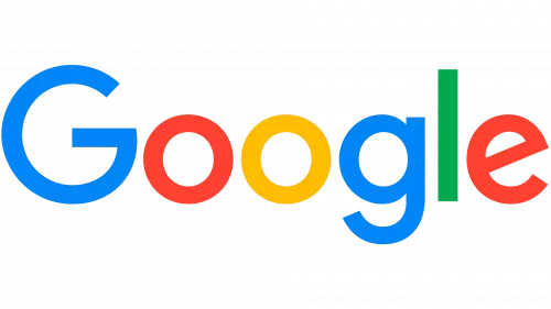 Google logo with multicolored letters on a white background.