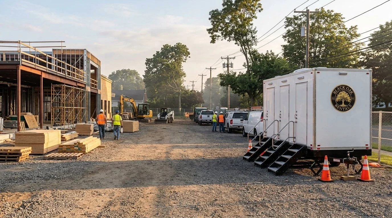 - Temporary restroom trailer rental for long-term construction projects in Nassau County, NY