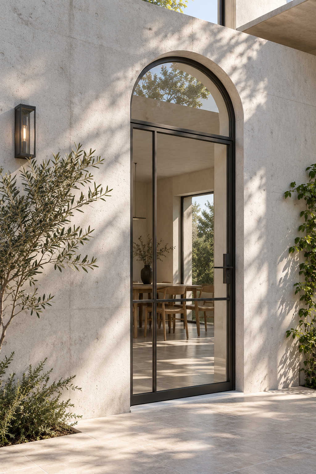 minimal steel door concrete steel glass
