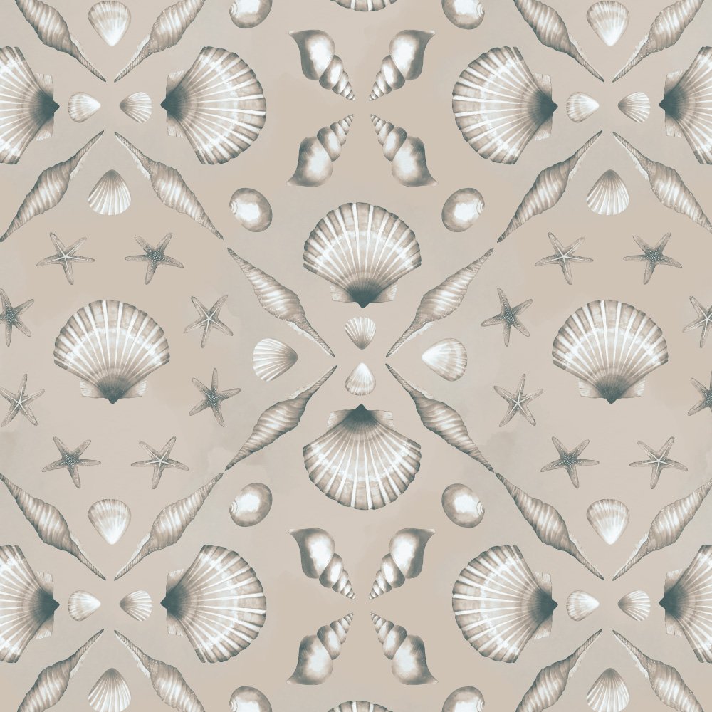 Shell Trellis · coordinate: seashells and starfish in a diamond trellis on sand