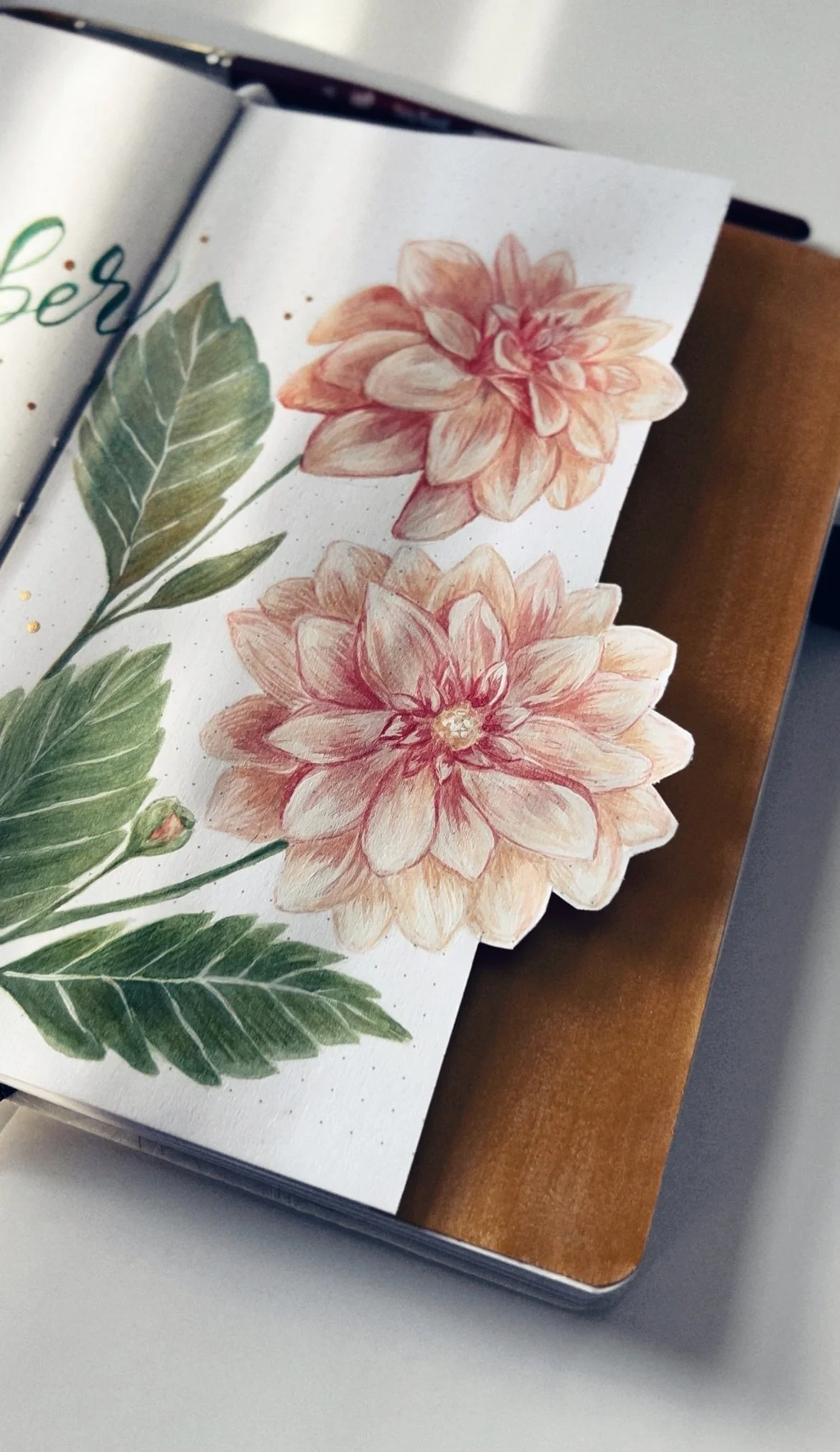 Watercolor dahlias in Stacie Mar’s sketchbook