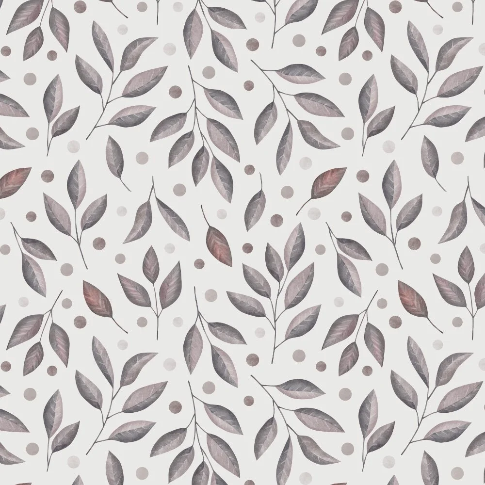 Quiet Foliage · coordinate: grey and rosewood watercolor leaves on cream
