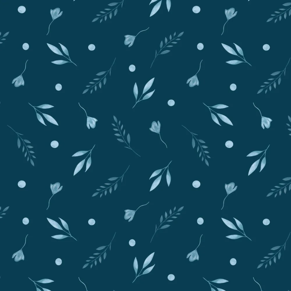 Soft Blooms · blender: scattered buds and leaves on midnight navy