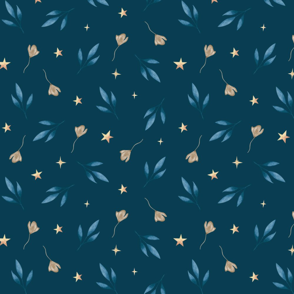 Starry Toss · blender: tiny golden flowers and stars on midnight navy