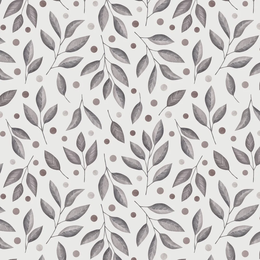 Quiet Foliage · coordinate: soft grey watercolor leaves on cream