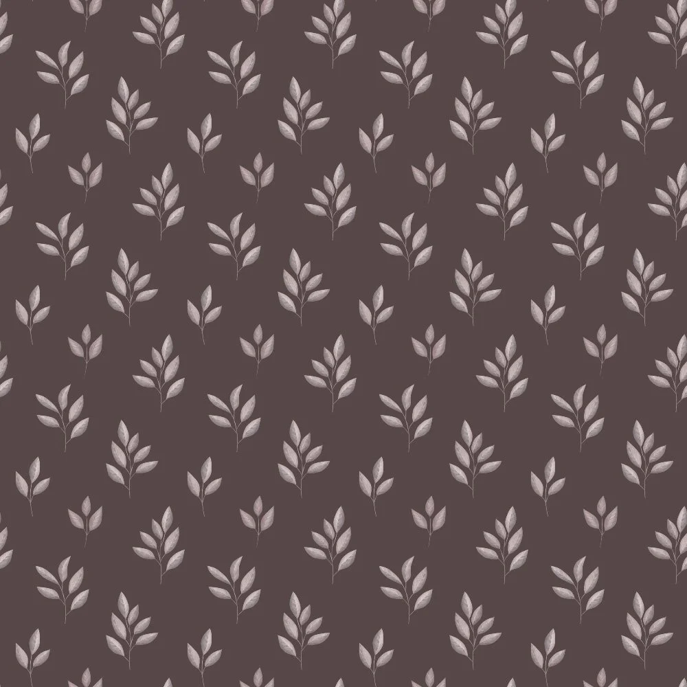 Tiny Leaves · blender: tiny mauve leaf sprigs on espresso brown
