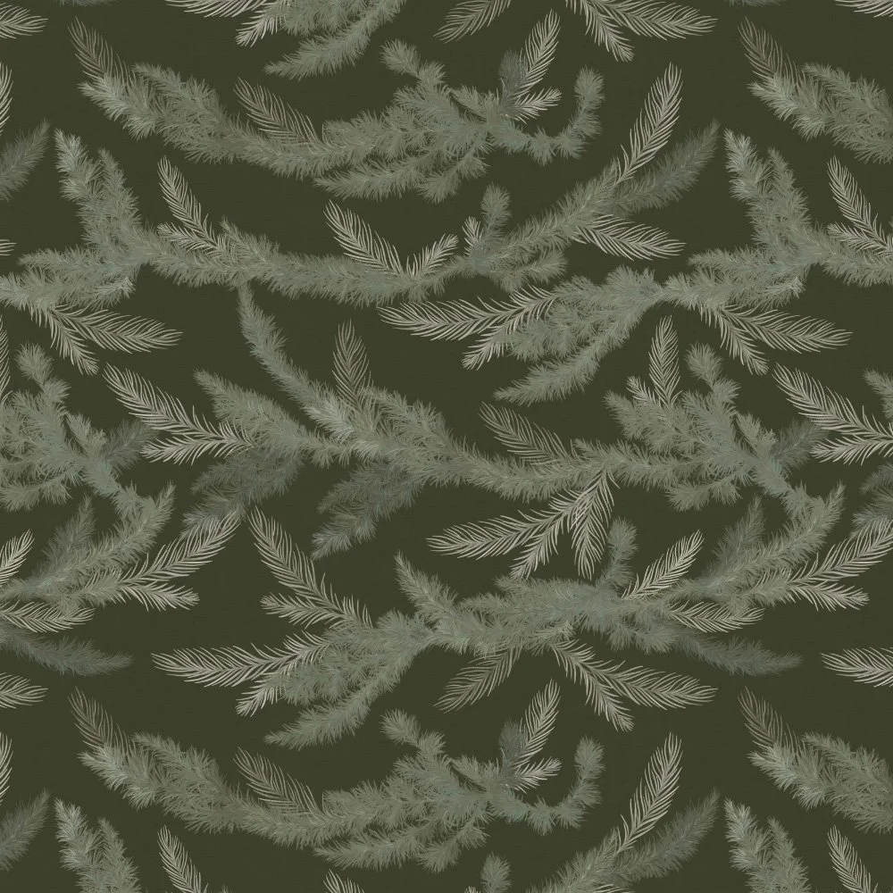 Midnight Pines · coordinate: layered pine branches on deep forest green