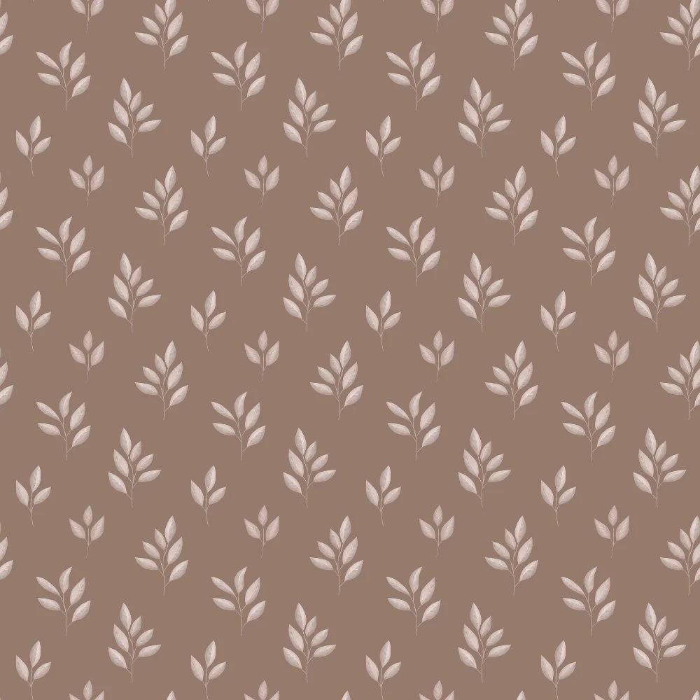 Tiny Leaves · blender: tiny cream leaf sprigs on warm taupe