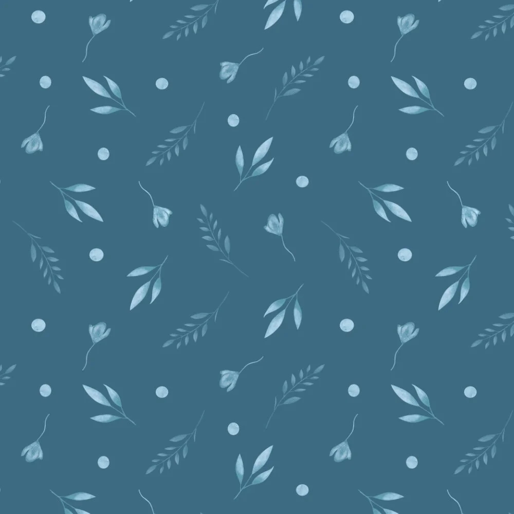 Soft Blooms · blender: scattered buds and leaves on dusk blue