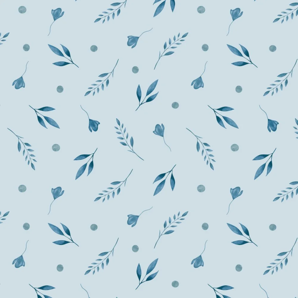 Soft Blooms · blender: scattered buds and leaves on pale grey
