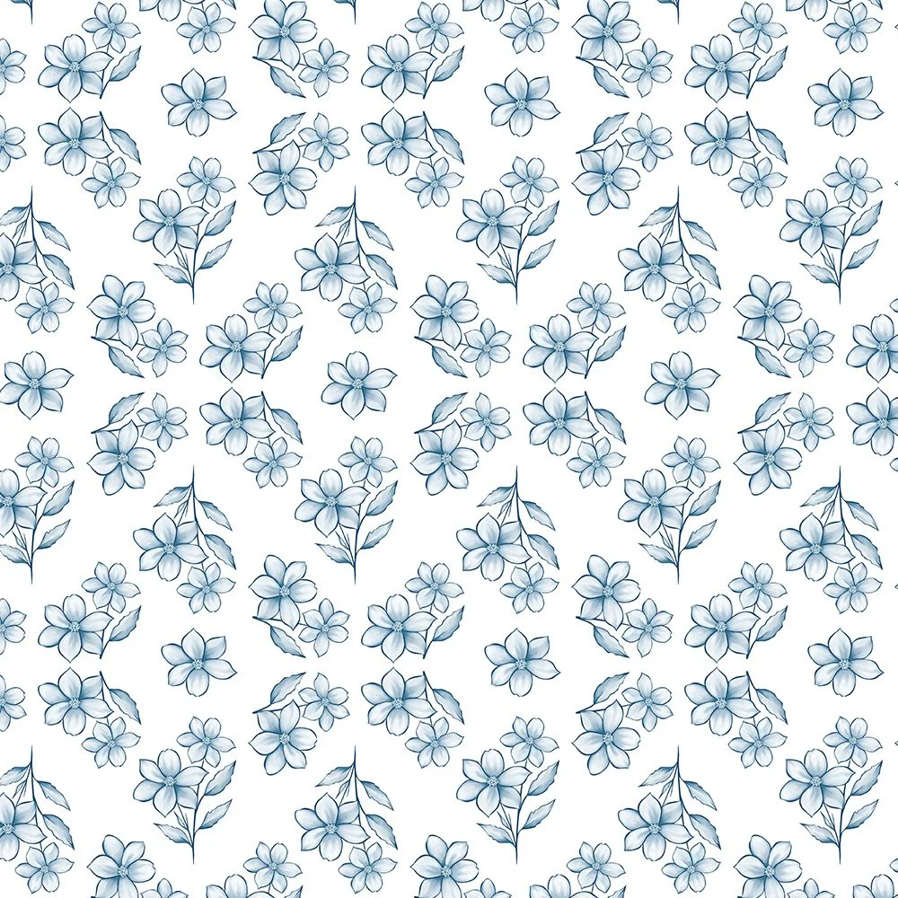 Delft-Inspired Florals · coordinate: cobalt blue blossoms tossed on white